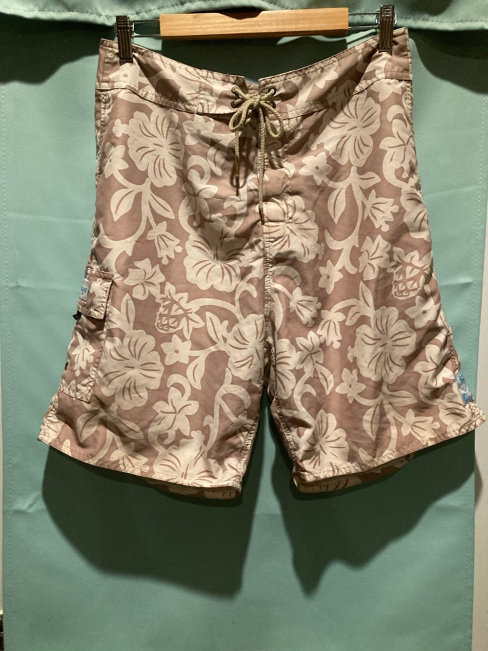 Men's Tan Floral Swim Board Shorts